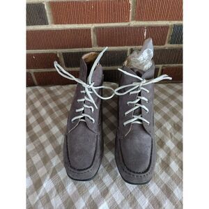 Gray Suede Lace Up Zipper Ankle Boots Flat Lug Sole Women's Shoes size 12